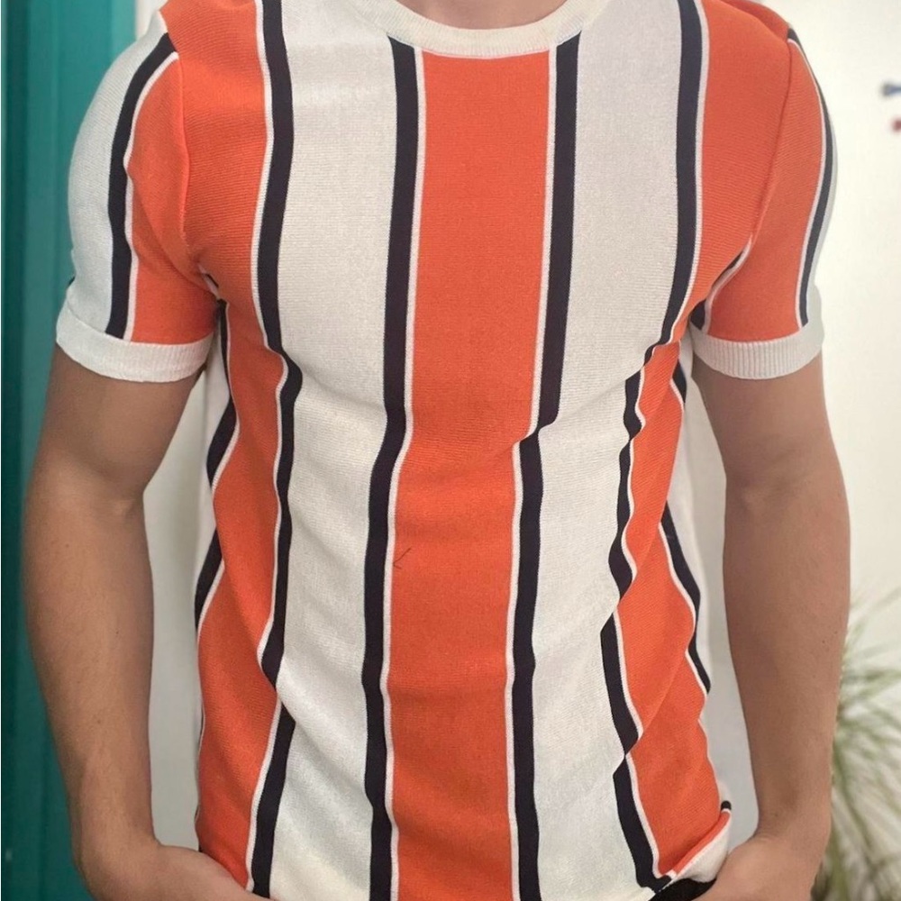 Striped Orange and White Men's Shirt
